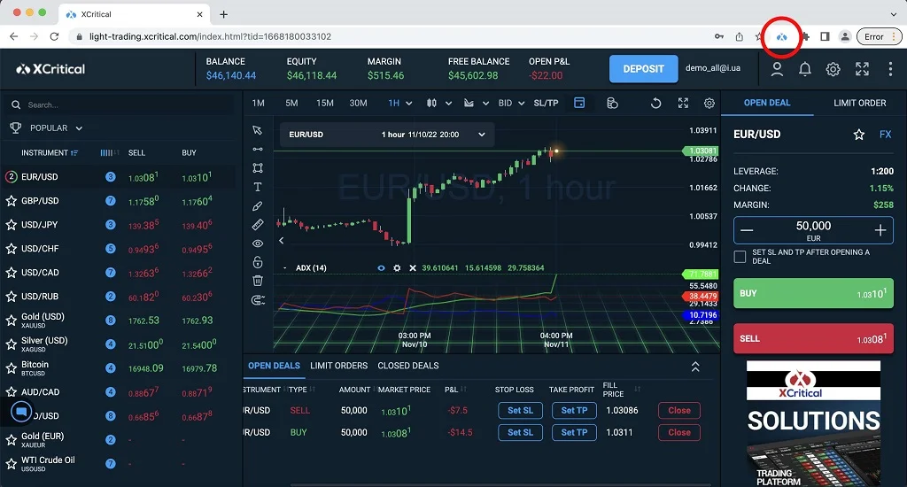 Chrome extension from XCritical — fast and convenient trading